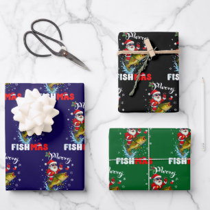 Merry Fishmas Fishing Christmas Gift Wrapping Paper Sheet