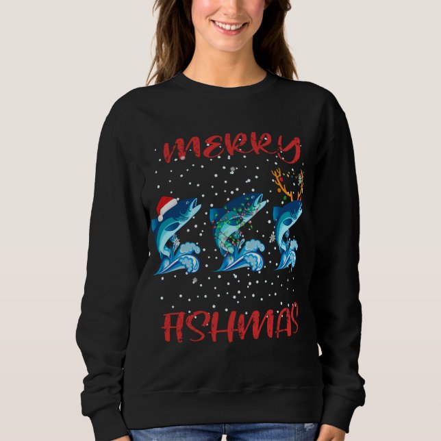 Merry Fishmas Fishing Christmas Pajama Gifts Fishm Sweatshirt (Front)