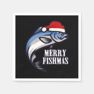 Merry Fishmas Fishing Fishermen Christmas Gift Napkin