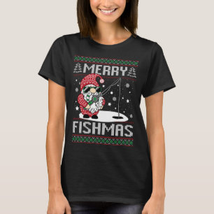 Merry Fishmas Fishing Gnome Christmas Santa Fisher T-Shirt