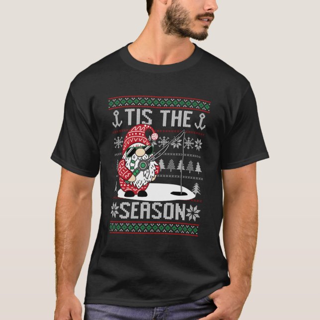 Merry Fishmas Fishing Gnome Santa Fisher T-Shirt (Front)