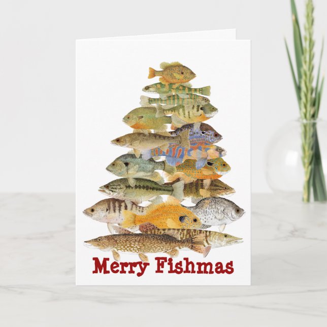 Merry Fishmas- Freashwater Fish Christmas Tree Holiday Card (Front)