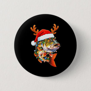 Merry Fishmas Funny B Fishing Christmas Santa Hat 6 Cm Round Badge