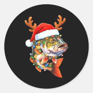 Merry Fishmas Funny B Fishing Christmas Santa Hat Classic Round Sticker