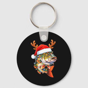 Merry Fishmas Funny B Fishing Christmas Santa Hat Key Ring