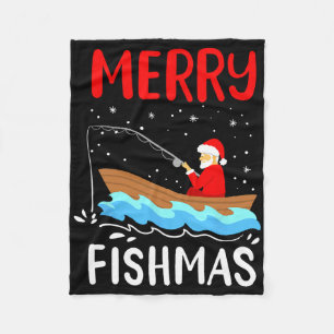 Merry Fishmas Funny Christmas Santa Claus Fishing Fleece Blanket