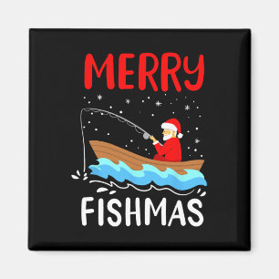 Merry Fishmas Funny Christmas Santa Claus Fishing  Magnet