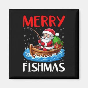 Merry Fishmas Funny Christmas Santa Claus Fishing Magnet