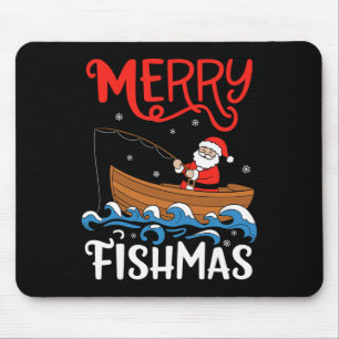 Merry Fishmas Funny Christmas Santa Claus Fishing Mouse Pad
