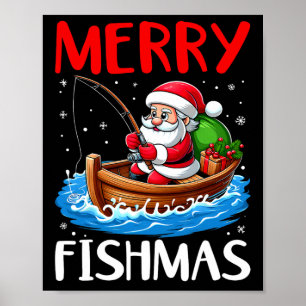 Merry Fishmas Funny Christmas Santa Claus Fishing Poster