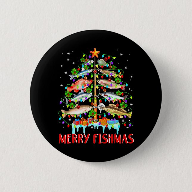 Merry Fishmas Funny Christmas Tree Lights Fish 6 Cm Round Badge (Front)