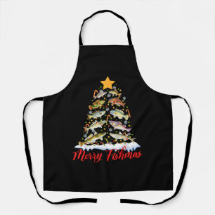 Merry Fishmas Funny Christmas Tree Lights Fish Fis Apron