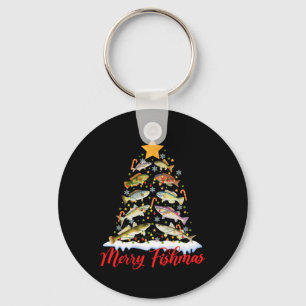 Merry Fishmas Funny Christmas Tree Lights Fish Fis Key Ring