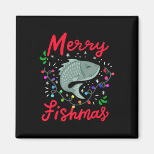 Merry Fishmas Funny Christmas Tree Lights Fish Fis Magnet