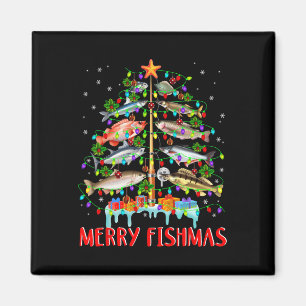 Merry Fishmas Funny Christmas Tree Lights Fish Fis Magnet
