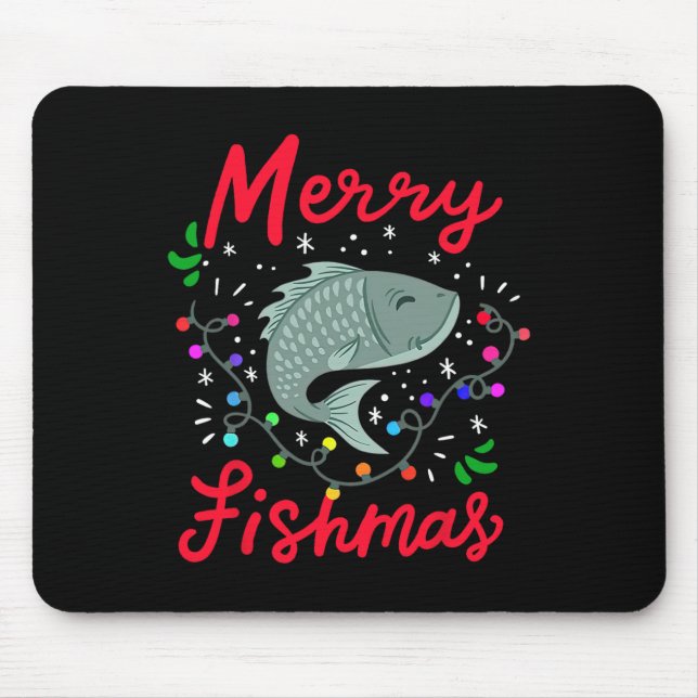 Merry Fishmas Funny Christmas Tree Lights Fish Fis Mouse Pad (Front)