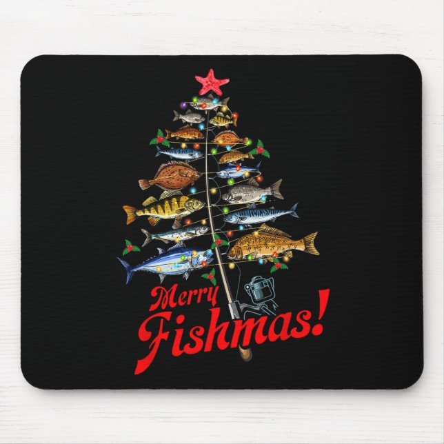 Merry Fishmas Funny Christmas Tree Lights Fish Fis Mouse Pad (Front)