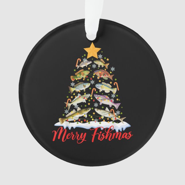 Merry Fishmas Funny Christmas Tree Lights Fish Fis Ornament (Front)