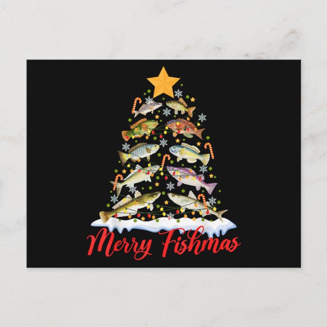 Merry Fishmas Funny Christmas Tree Lights Fish Fis Postcard (Front)