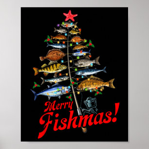Merry Fishmas Funny Christmas Tree Lights Fish Fis Poster