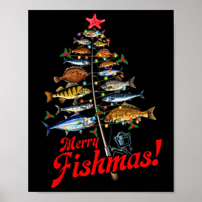 Merry Fishmas Funny Christmas Tree Lights Fish Fis Poster (Front)