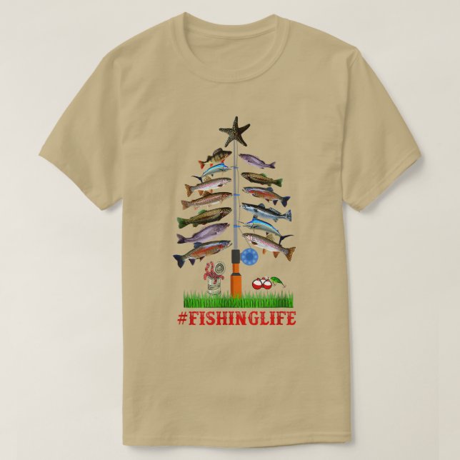 Merry Fishmas Funny Christmas Tree Lights Fish Fis T-Shirt (Design Front)