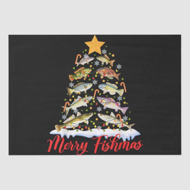 Merry Fishmas Funny Christmas Tree Lights Fish Fis Tissue Paper (Front)
