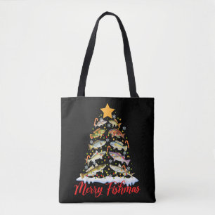 Merry Fishmas Funny Christmas Tree Lights Fish Fis Tote Bag