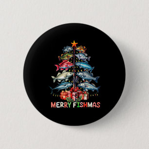Merry Fishmas Funny Christmas Tree Lights Fishing  6 Cm Round Badge