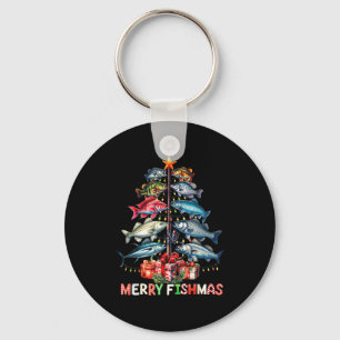 Merry Fishmas Funny Christmas Tree Lights Fishing  Key Ring