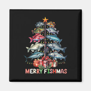 Merry Fishmas Funny Christmas Tree Lights Fishing Magnet