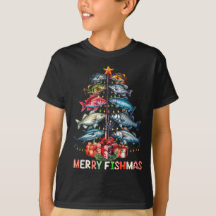 Merry Fishmas Funny Christmas Tree Lights Fishing T-Shirt