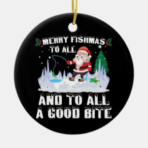 Merry Fishmas Funny Fish Fishing Fisherman Xmas Ceramic Tree Decoration