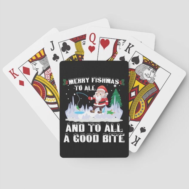 Merry Fishmas Funny Fish Fishing Fisherman Xmas Playing Cards (Back)