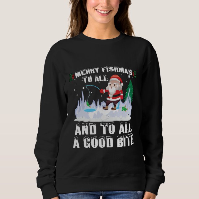 Merry Fishmas Funny Fish Fishing Fisherman Xmas Sweatshirt (Front)