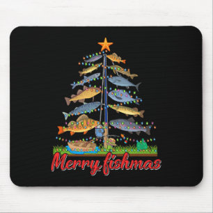 Merry Fishmas Funny Fisher Christmas Tree Fishing  Mouse Pad