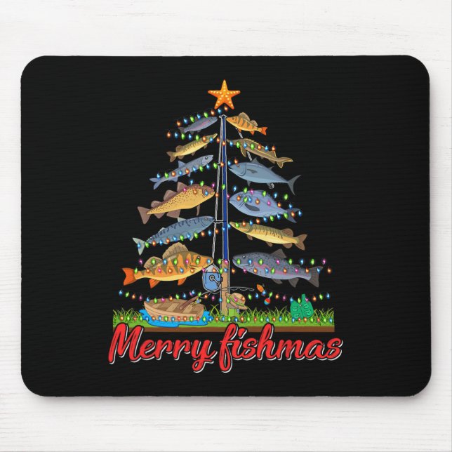 Merry Fishmas Funny Fisher Christmas Tree Fishing  Mouse Pad (Front)