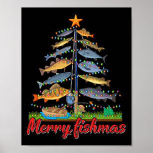 Merry Fishmas Funny Fisher Christmas Tree Fishing  Poster