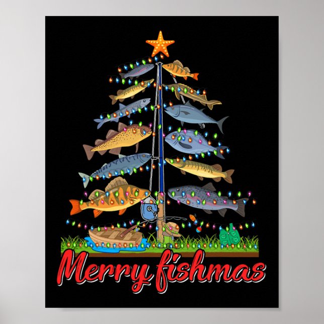 Merry Fishmas Funny Fisher Christmas Tree Fishing  Poster (Front)