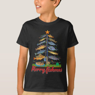Merry Fishmas Funny Fisher Christmas Tree Fishing T-Shirt