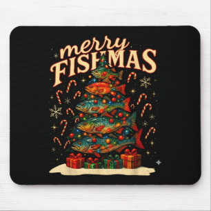 Merry Fishmas Funny Fishing Christmas Design Mouse Pad
