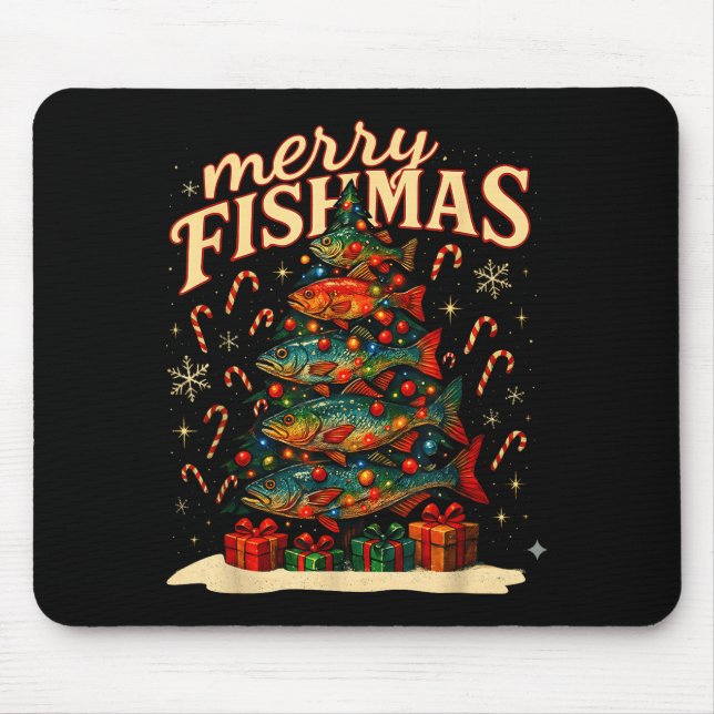 Merry Fishmas Funny Fishing Christmas Design  Mouse Pad (Front)