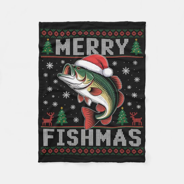 Merry Fishmas Funny Fishing Christmas  Fleece Blanket (Front)