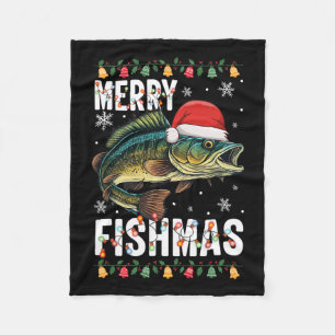 Merry Fishmas Funny Fishing Christmas Pajama Fishe Fleece Blanket