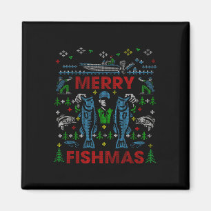 Merry Fishmas Funny Fishing Ugly Christmas Sweater Magnet