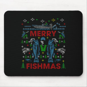 Merry Fishmas Funny Fishing Ugly Christmas Sweater Mouse Pad