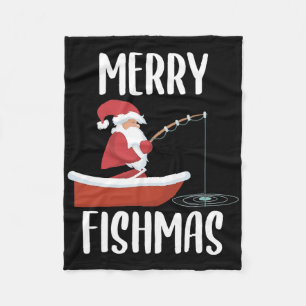 Merry Fishmas Funny Santa Fishing Fisherman Christ Fleece Blanket