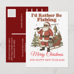 Merry Fishmas Funny Santa Fishing Holiday Photo Postcard