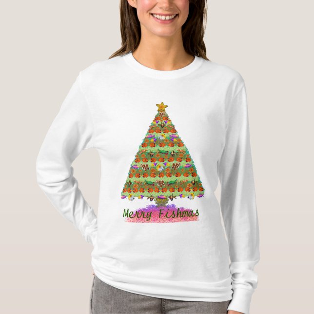 Merry Fishmas Ladies Long Sleeve Shirt (Front)