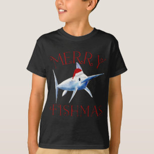Merry Fishmas Marlin Santa Hat Christmas T-Shirt